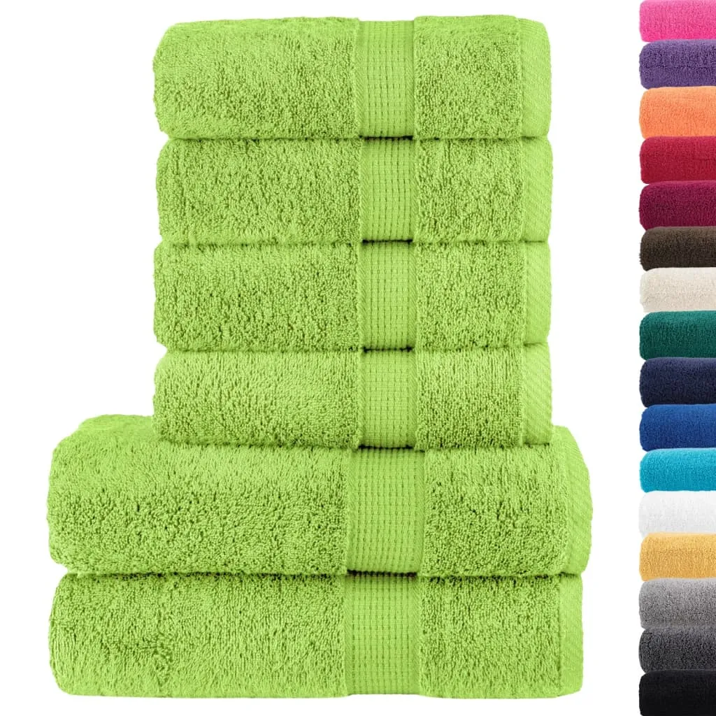 vidaXL 6 Piece Premium Towel Set SOLUND - Apple Green, 600 GSM, Super Soft & Absorbent Cotton Towels