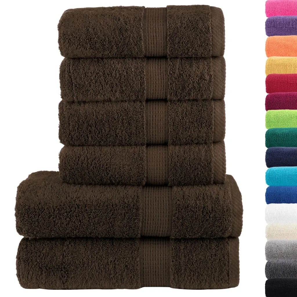 vidaXL 6 Piece Premium Towel Set SOLUND Brown - Super Soft 100% Cotton, Absorbent 600 GSM, OEKO-TEX Certified, Machine Washable