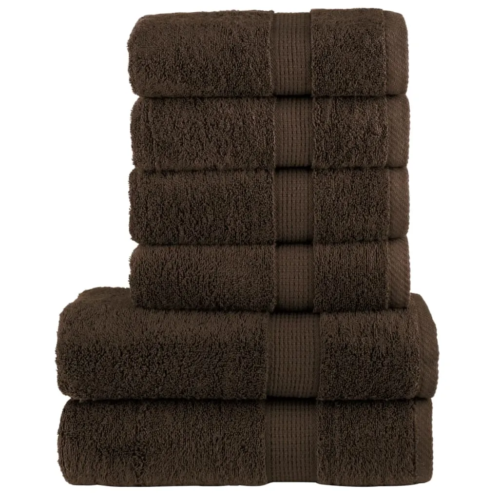 vidaXL 6 Piece Premium Towel Set SOLUND Brown - Super Soft 100% Cotton, Absorbent 600 GSM, OEKO-TEX Certified, Machine Washable