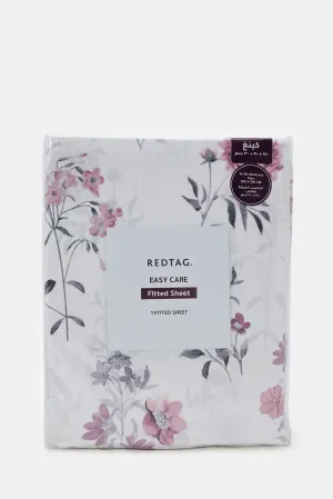 White And Pink Floral Printed Fitted Sheet (King Size)